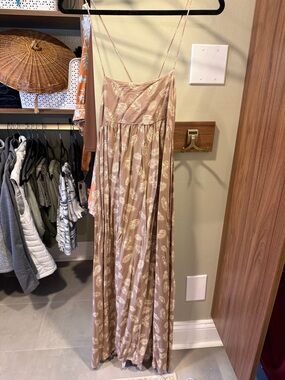 BUCKETLIST Dusty Rose Spaghetti-Strap Maxi Dress with Cream Leaf Print